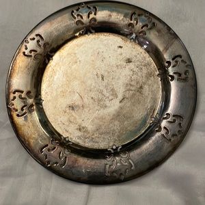 Antique Silver Plated Brass Unmarked Formal Dining Plate w Ornate Cutouts